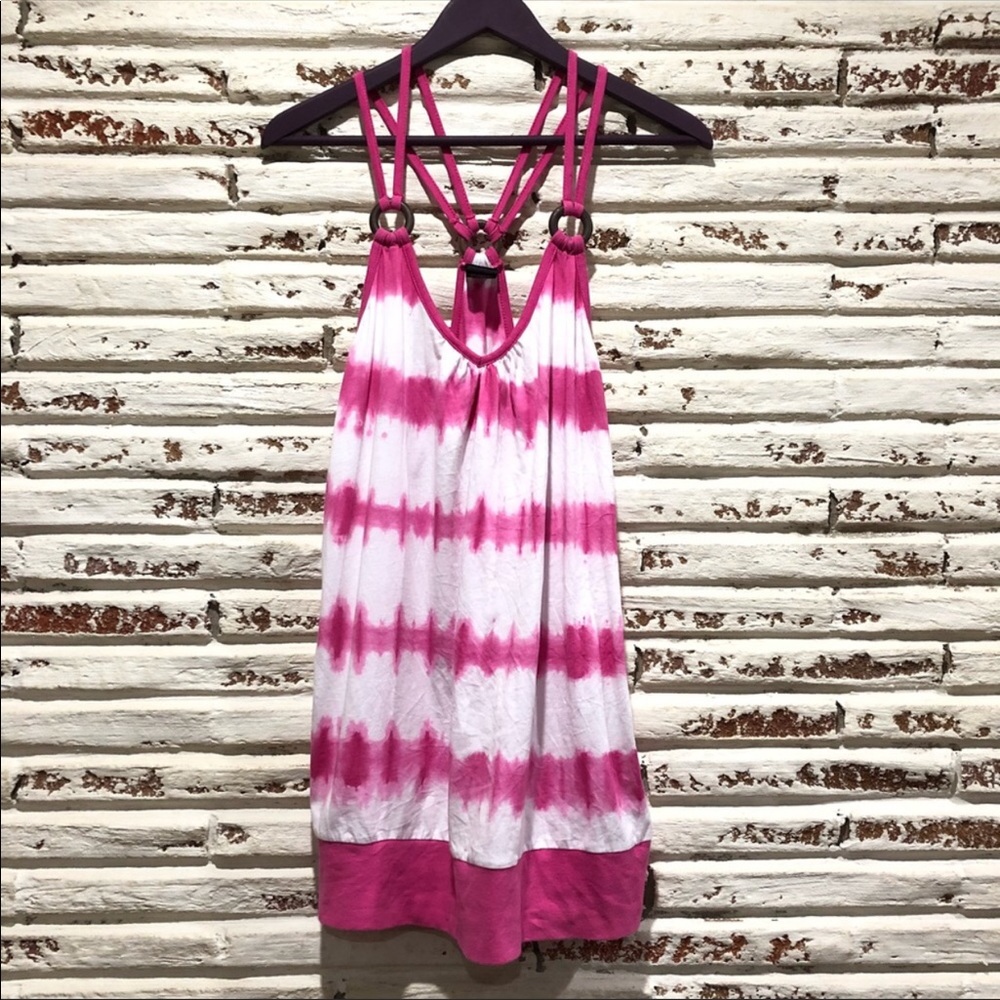Racerback tunic tank tie dye pink